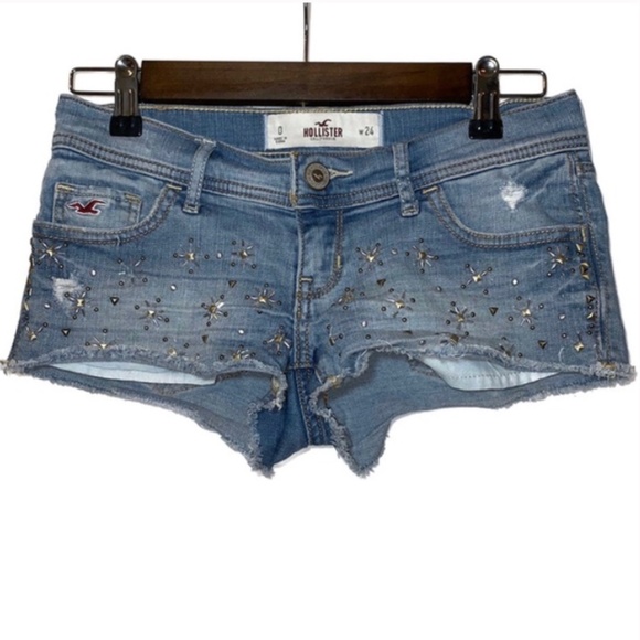 Hollister Pants - Hollister embellished denim cutoff shorts 0